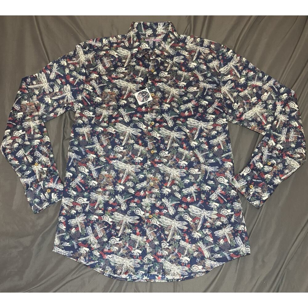 Coton Doux Men’s 15.75 Bug Insect Floral Print Blue Stretch Dress Shirt L/S